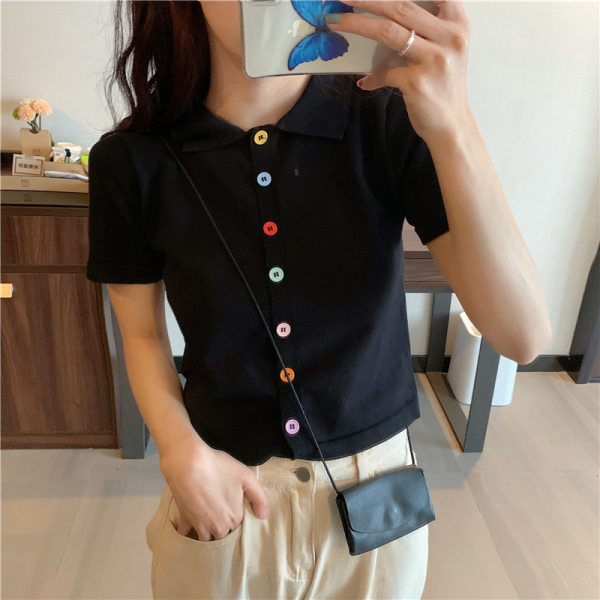 Áo dáng lửng ôm tay ngắn thời trang phong cách Hàn Quốc dành cho nữ | BigBuy360 - bigbuy360.vn