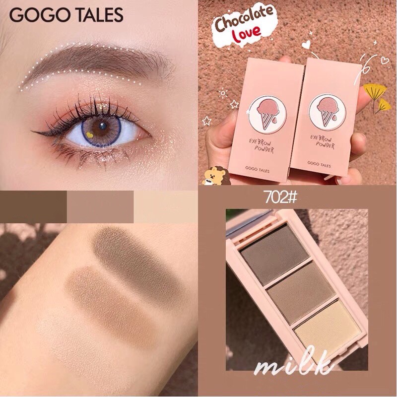 Phấn mày 3 màu kèm cọ GOGO TALES Natural Soft Mist Brow Powder đều màu tự nhiên GT237 GOGO76