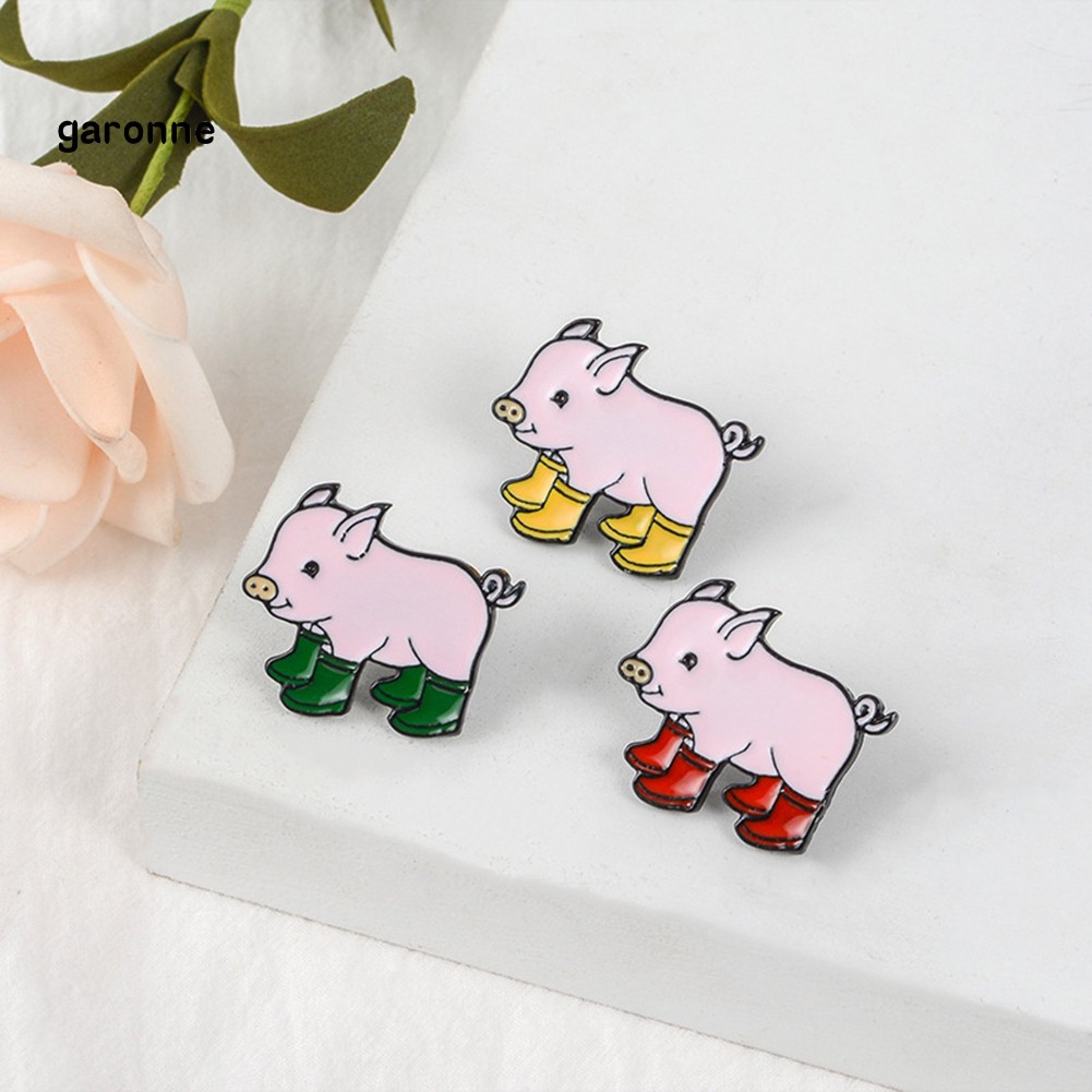 GA_Kawaii Cartoon Pig Rain Boots Animal Alloy Enamel Brooch Pin Party Gift Badge