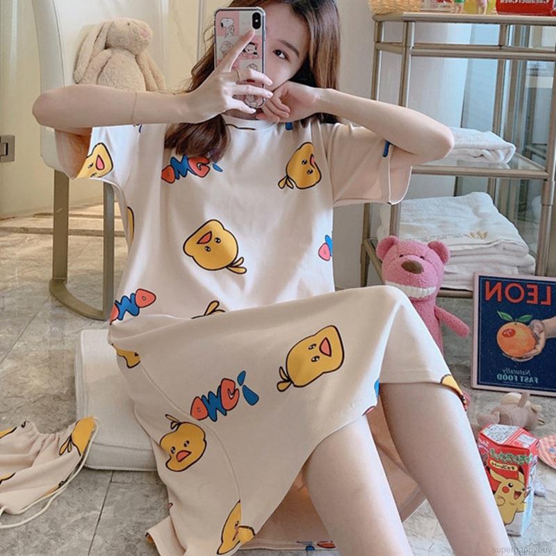 Đầm Ngủ Dáng Rộng In Hình Hoạt Hình Dễ Thương