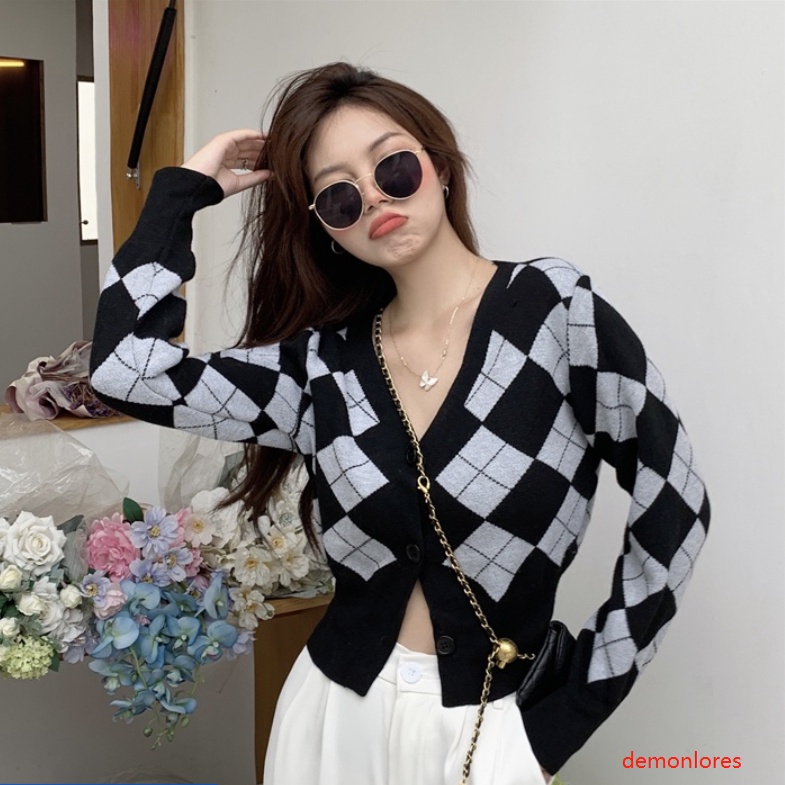 Áo khoác cardigan dệt kim phối khuy cổ chữ V tay dài thời trang mùa thu trẻ trung cho nữ
