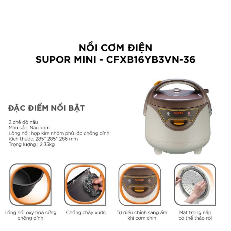 Nồi cơm điện Mini Supor CFXB16YB3VN-36