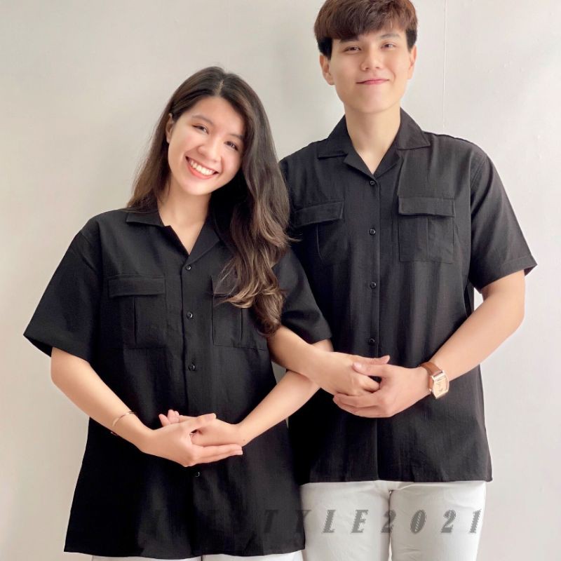 Áo sơ mi nam tay ngắn vải đũi unisex dáng rộng thoáng mát | BigBuy360 - bigbuy360.vn