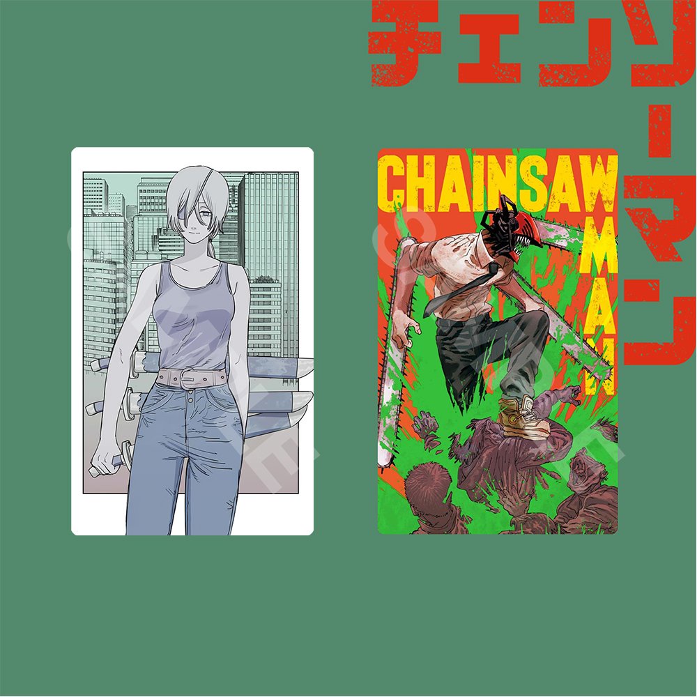 Ảnh card bo góc in hình Thợ Săn Quỷ CHAINSAW-MAN thẻ bo viền 5*8cm anime chibi