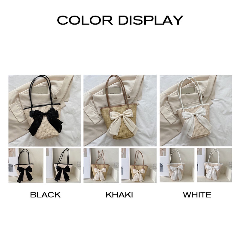 Túi cói đeo vai YADOU đính nơ thời trang xinh xắn cho nữ