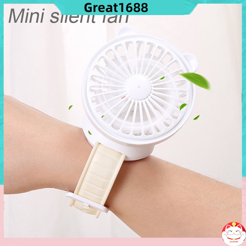 Quạt Mini Cầm Tay Họa Tiết Gấu Hoạt Hình Dễ Thương Thoải Mái Có Dây Đeo Cổ Tay Thoải Mái