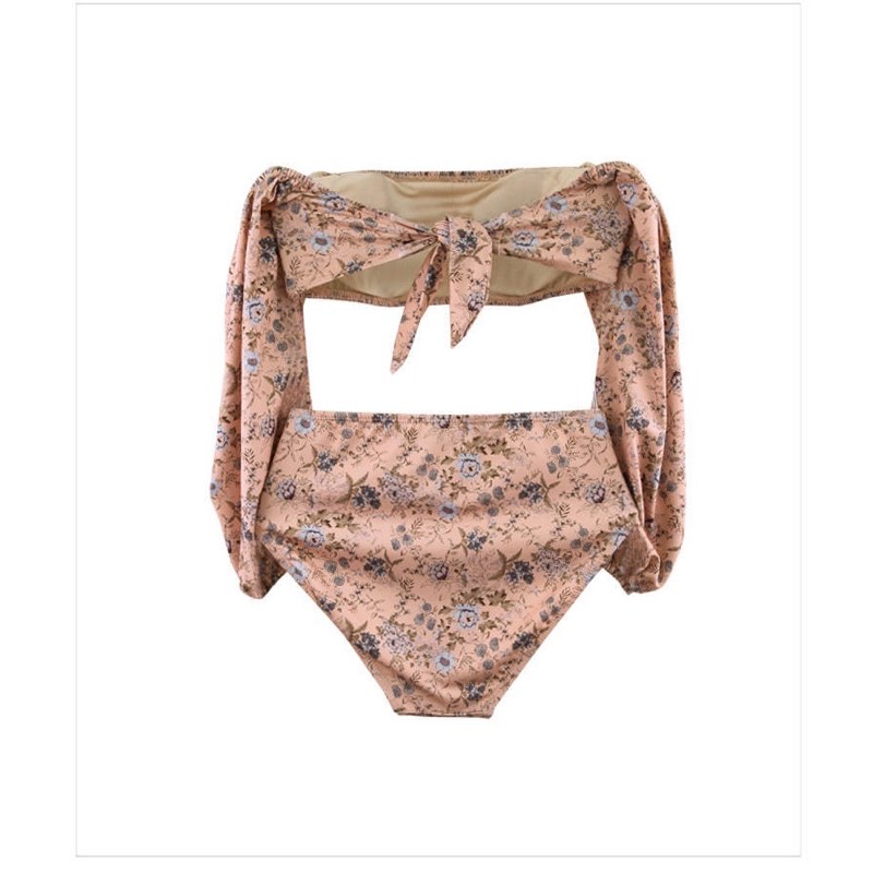 [BKN965] &lt;HÀN&gt; SET BIKINI HỒNG HOA NHÍ TAY LỬNG KIỂU HÀN (CẠP CAO)