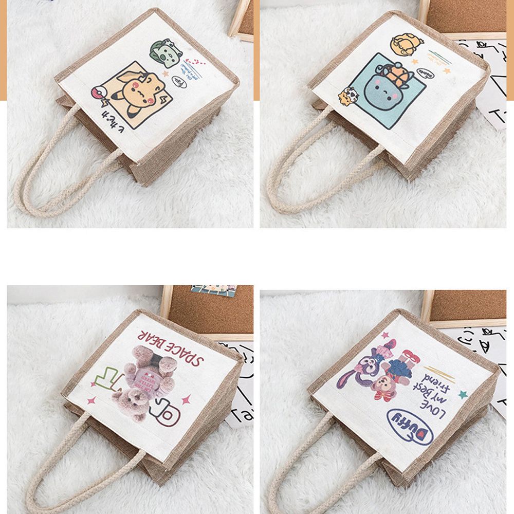 Túi xách bằng canvas in hình chú gấu / chú thỏ / chú rùa dễ thương dành cho nữ