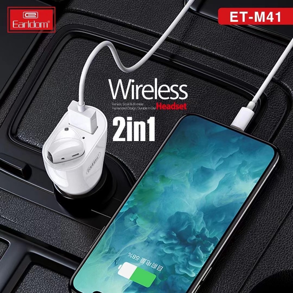 CHÍNH HÃNG EARLDOM Tẩu Sạc Bluetooth Kèm Tai Nghe Airpods Earldom M41 | Phụ Kiện Thông Minh 247 VN