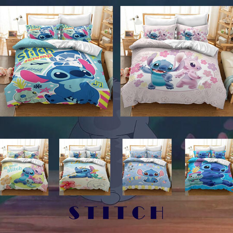 Bộ vỏ chăn + áo gối in hình Stitch và Lilo