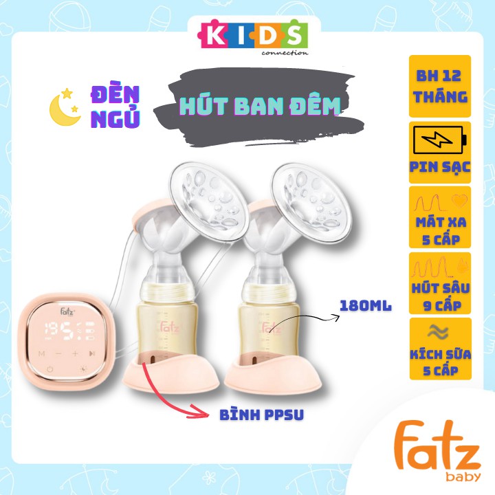 Máy hút sữa điện đôi Fatzbaby Resonance 3 plus bình PPSU 180ml có chế độ pin sạc