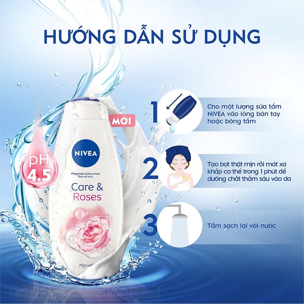 Sữa tắm dưỡng ẩm, sáng da Nivea Care 750ml