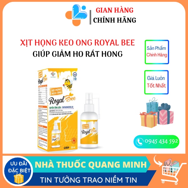 Royal Bee Xịt họng keo ong - giúp giảm các cơn ho kéo dài, giảm tiết dịch đàm,hỗ trợ giảm đau rát họng
