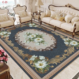 thảm trải sàn bali 5D mẫu hoàng gia hoạ tiết hoa cúc trắng 1m6x2m3