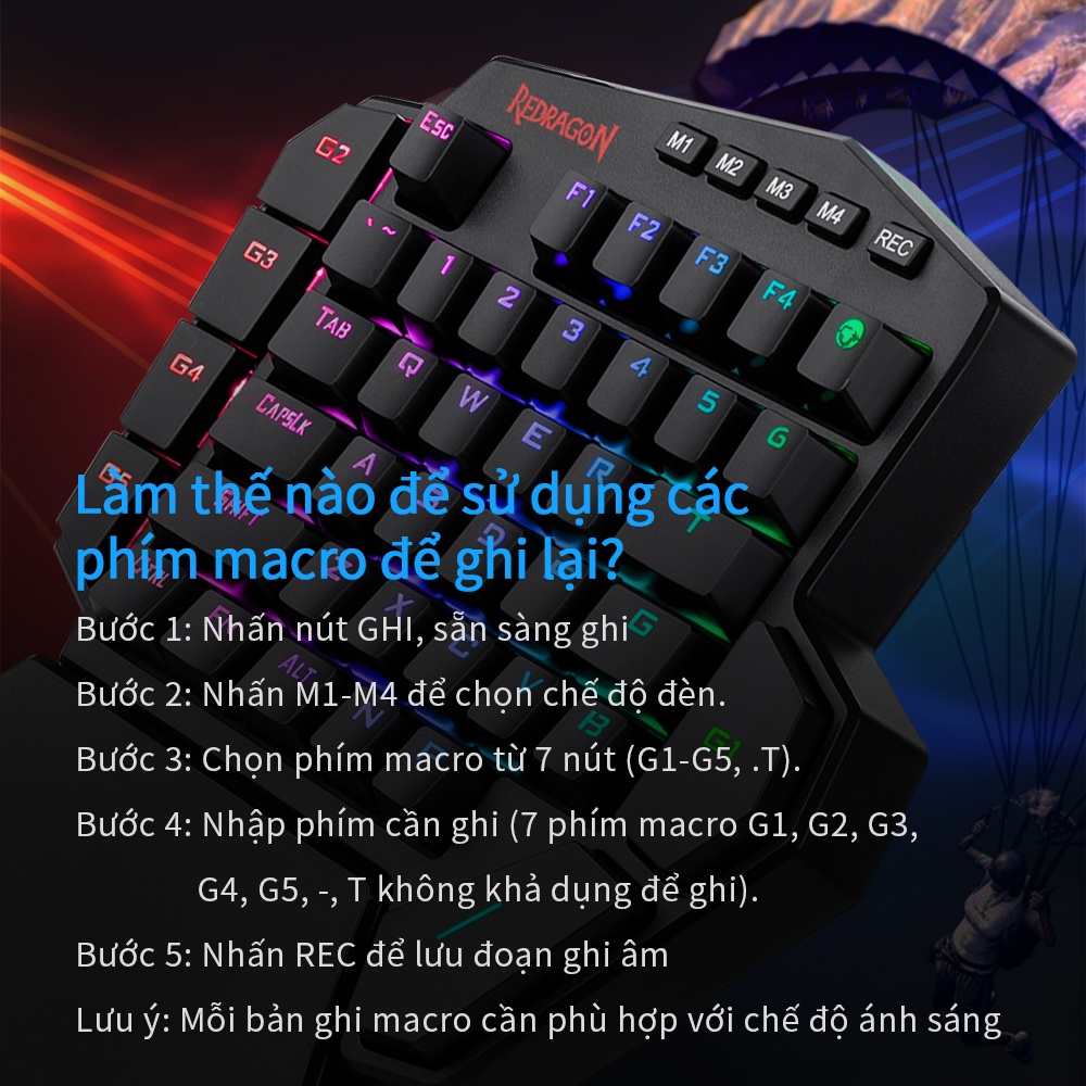 Bàn phím cơ Redragon DITI K585 RGB công tắc xanh lam 42 phím kèm 7 phím macro chuyên dụng cho FPS