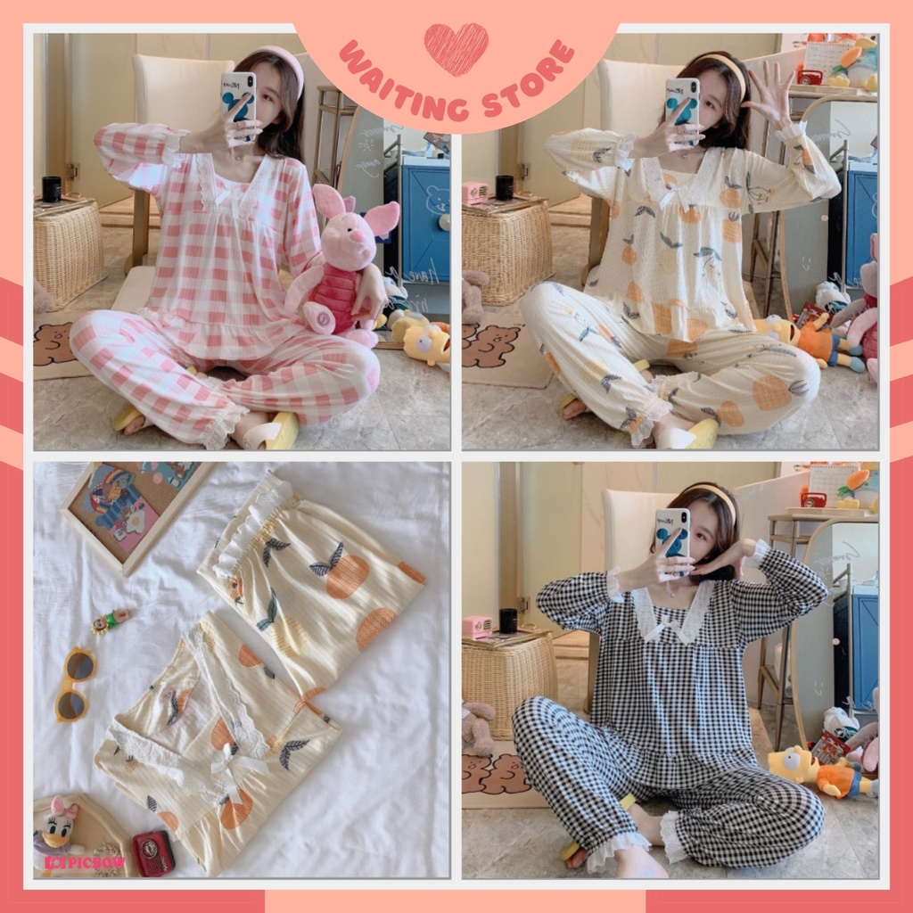 Pijama- Bộ Ngủ Nữ Dài Tay Phối Ren Nơ Cách Điệu DDTT01