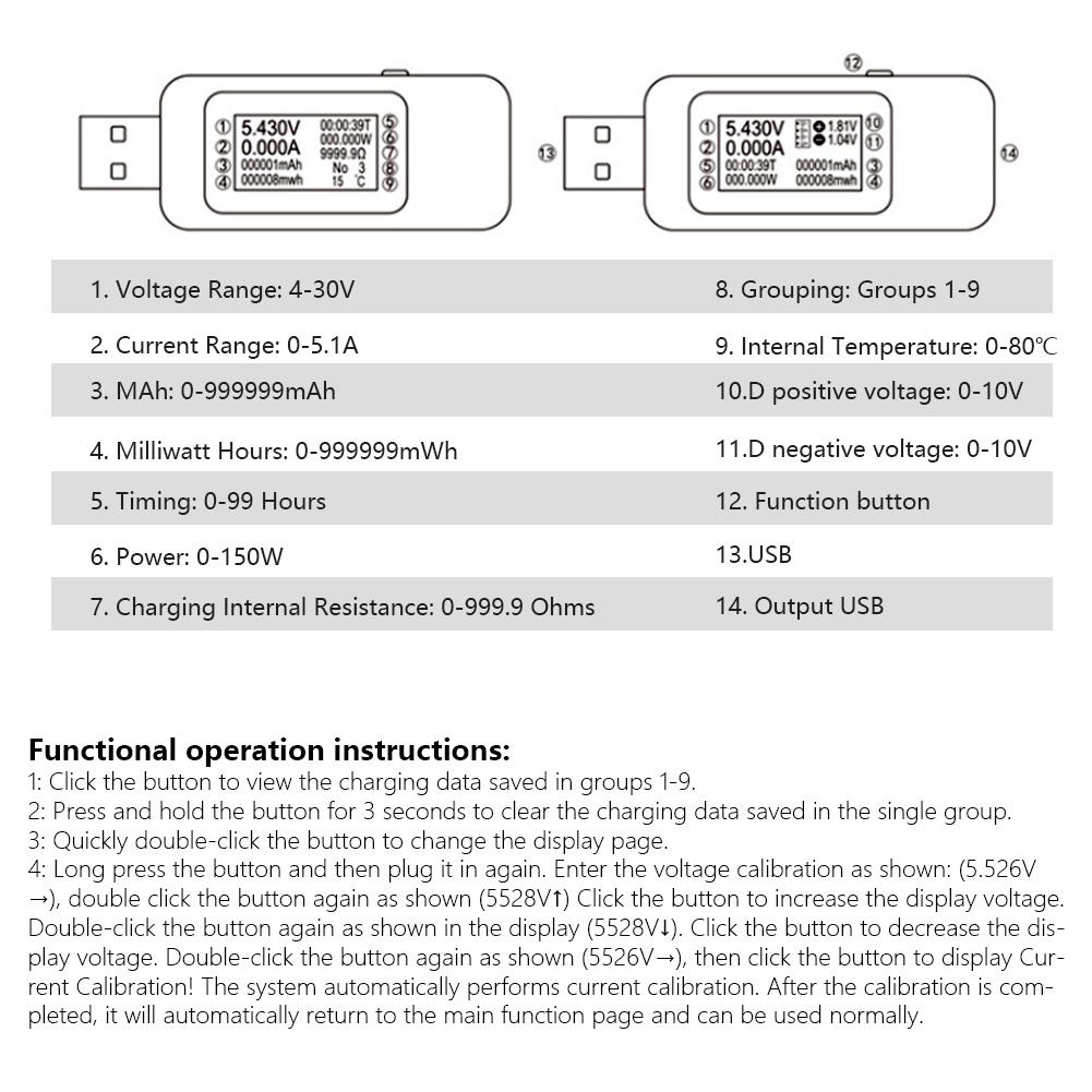Superparis LCD Display USB Tester Detector Digital Voltmeter Ammeter Voltage Meter DC4-30V