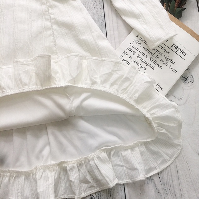 Đầm kiểu màu trắng tay dài Fillaa dress basic chất dày 2 lớp sau lưng bo chun thoải mái from chuẩn vải cotton theu