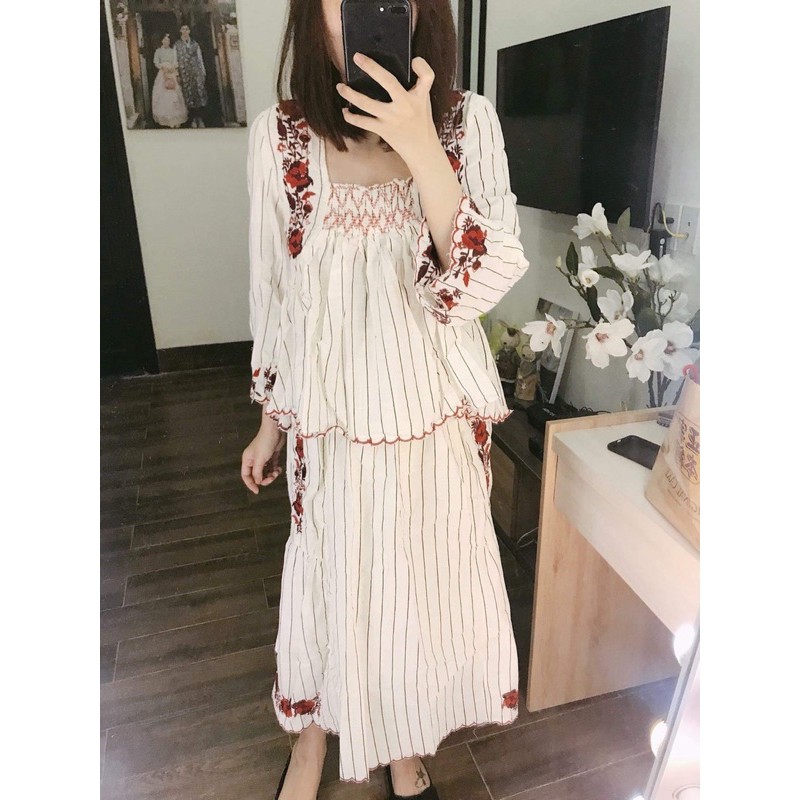 Set áo và chân váy dáng dài Vintage Freesize