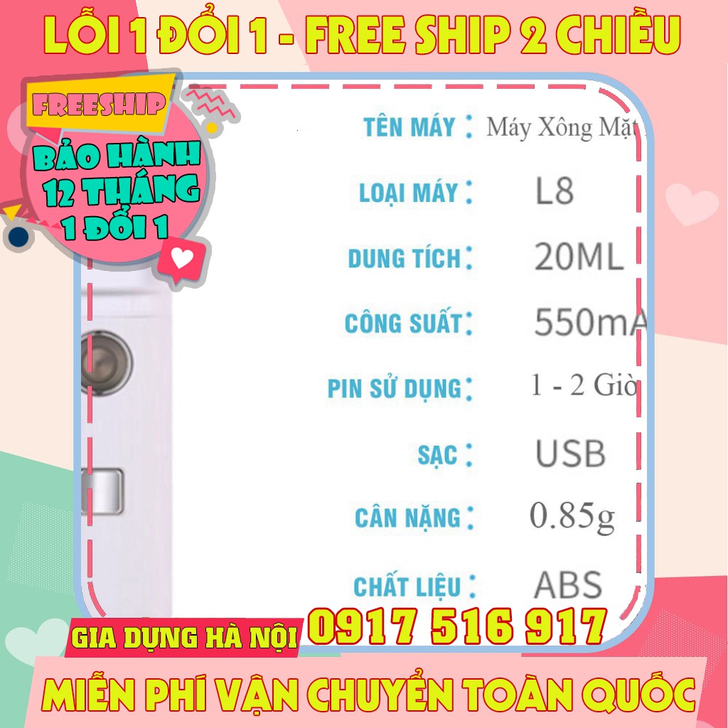 máy xông mặt xịt khoáng Nano, máy xông mặt phun sương mini 30ml sạc USB