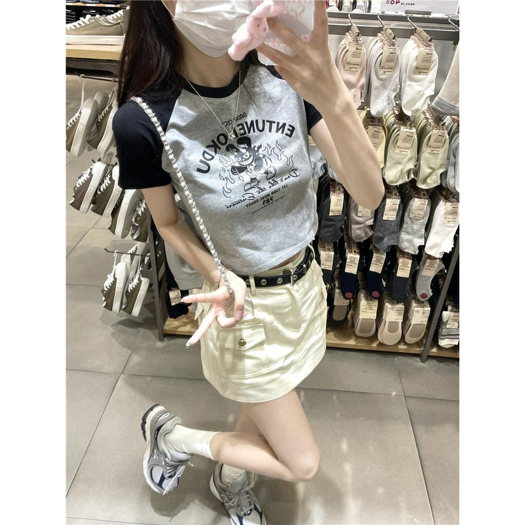 Áo Thun Ngắn Tay In Raglan Thời Trang Mùa Hè Mỹ Kiểu Retro Cá Tính 63322