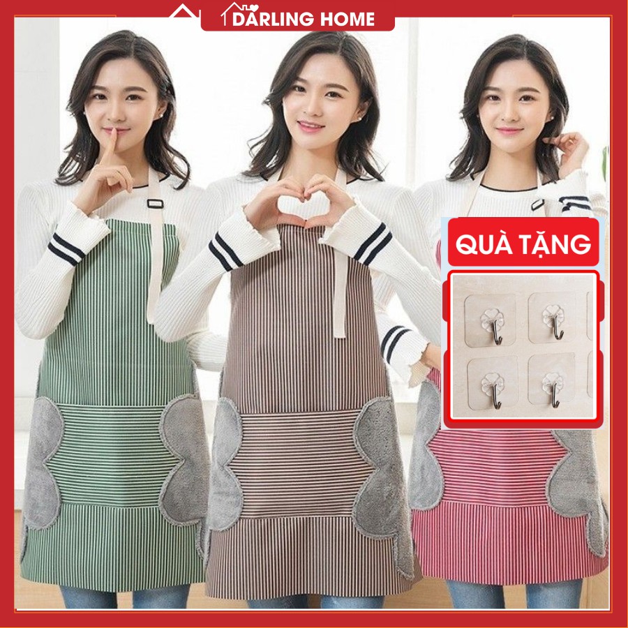 Tạp Dề Nấu Ăn Chống Nước Hàn Quốc Có Khăn Lau Bên Hông Dễ Thương Darling Home