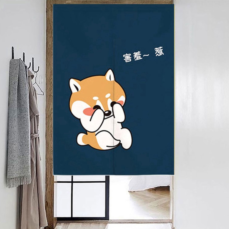 Cute Dog Printed Door Curtain Kitchen Half Curtain Bedroom Decoration