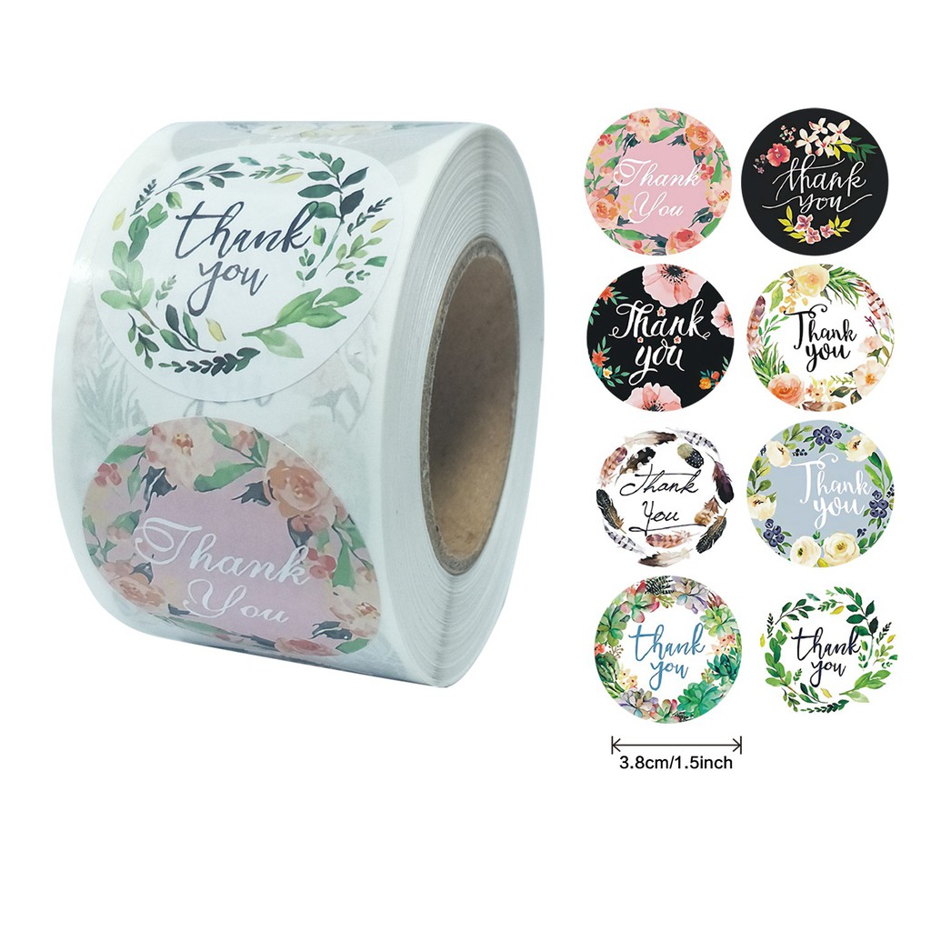 [NHIỀU SIZE] Cuộn 500 nhãn dán cảm ơn, sticker &quot;thank you&quot; cảm ơn hàng thiết kế nhiều mẫu cực đẹp