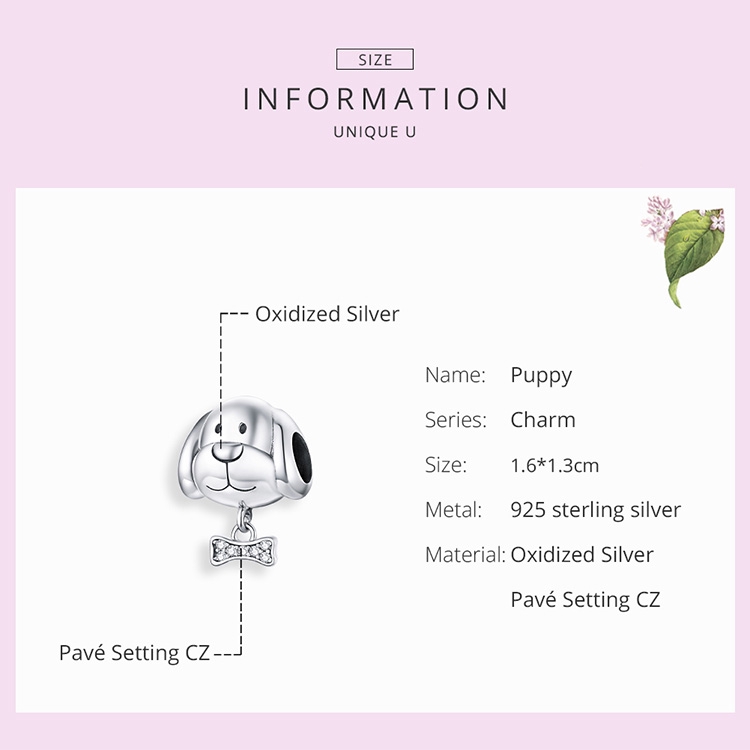 Hạt xâu trang sức Bamoer BSC244 bằng bạc Sterling 925 hình chú cún và xương dùng làm trang sức vòng tay cho nữ