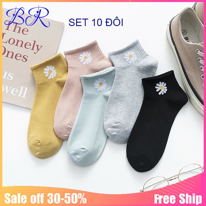 Sét 10 Đôi Tất Bông Cúc Họa Mi Mềm Nhẹ Thoáng Mát Đôi Chân, Khử Mùi, Chống Hôi Chân