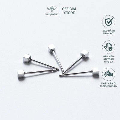 Khuyên tai bạc nữ TLEE hình khối mini xinh xắn TLEE JEWELRY B0182