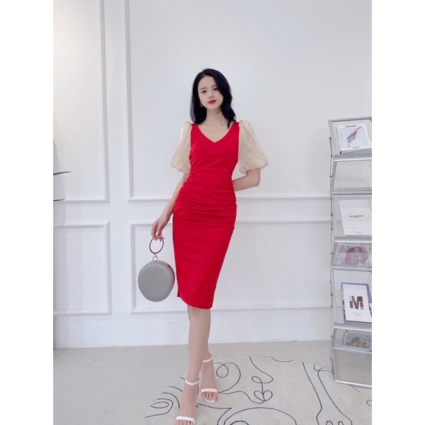 Đầm thiết kế tay bồng, dáng ôm body trẻ trung, lịch sự, công sở | BigBuy360 - bigbuy360.vn