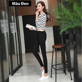 Quần legging nữ co giãn 4 chiều chất vải umi hàn dày dặn co giãn tốt, quần thun ôm cạp cao DÁNG DÀI màu đen