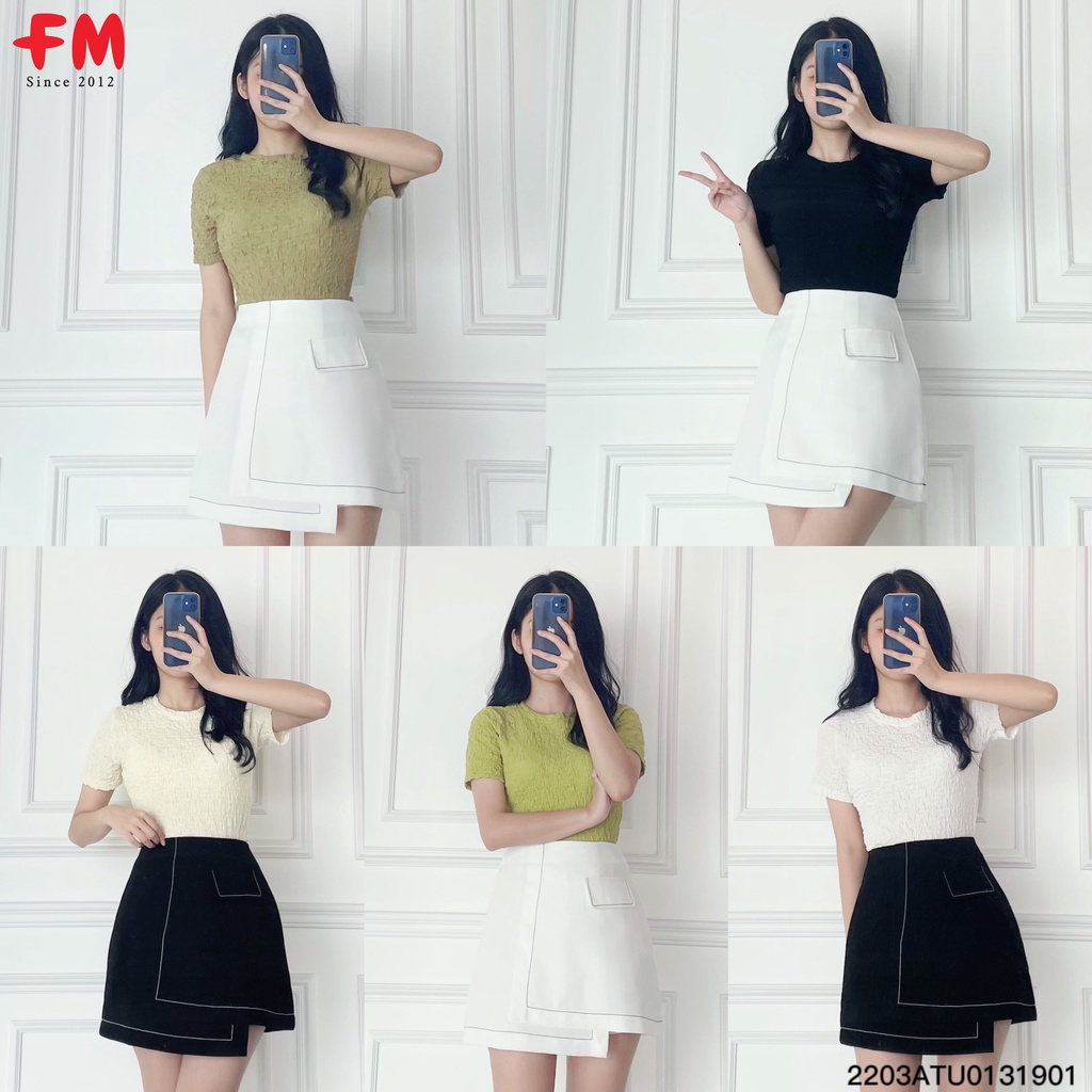 Áo thun xốp nhăn nữ FM Style, áo kiểu basic  cổ tròn thời trang I FM Online 220320600