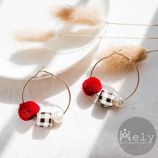 BÔNG TAI TRÒN HẠT CHÂU ĐỎ - MELY 761