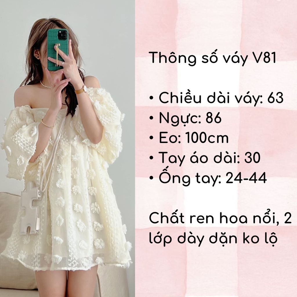 Váy babydoll hoa nổi, đầm trễ vai babydoll tay phồng tiểu thư ulzzang - V81