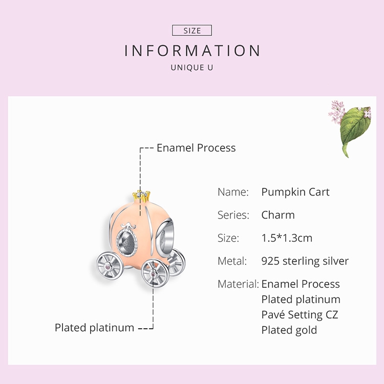 Hạt Charm Bamoer BSC135 Hình Cỗ Xe Bí Ngô Màu Be Làm Vòng Tay Dây Rắn Cho Bạn Nữ Bằng Bạc 925 Thật