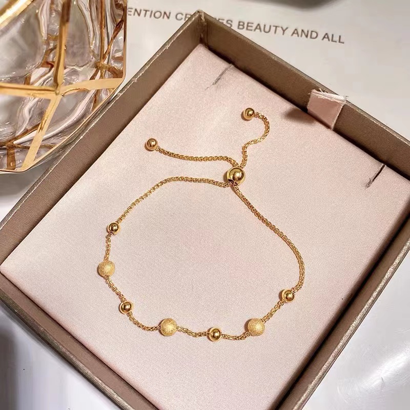 Hàng Mới Về Vòng Tay Chuỗi Hạt Cỡ Nhỏ Bằng Thép Titan Mạ Vàng Hồng 18K Thiết Kế Đơn Giản Dễ Phối Đồ