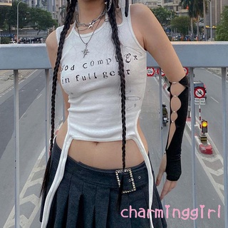 Áo croptop sát nách cổ yếm in chữ thời trang cho nữ