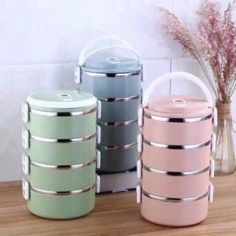 Cặp lồng đựng thức ăn nhiệt lúa mạch 4 tầng