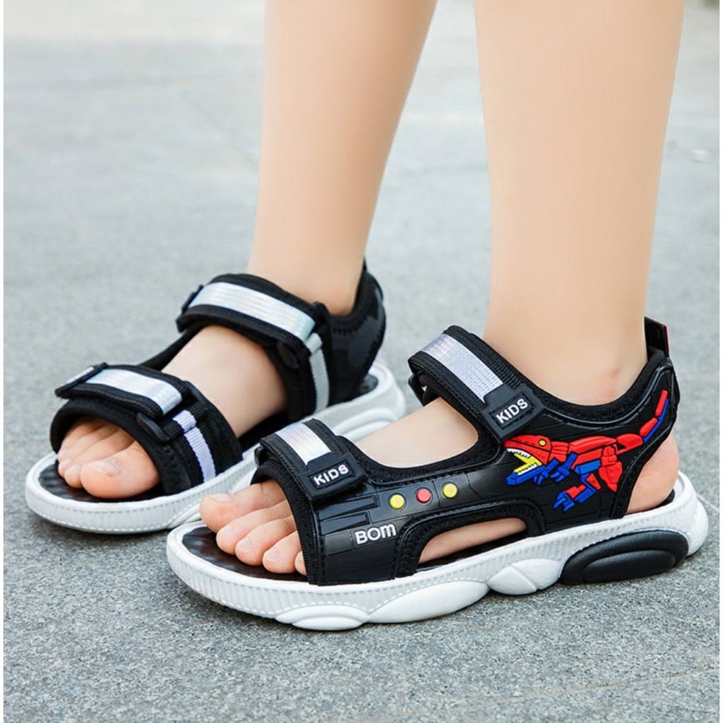 SANDAL đi học bé trai 4 -7 tuổi khủng long quai ngang ánh bạc