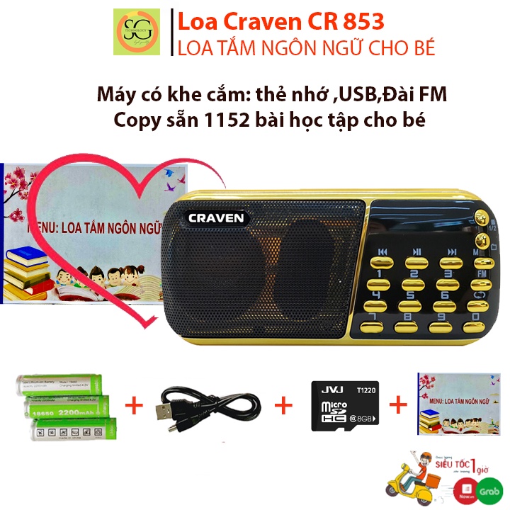 Máy nghe pháp, loa tắm ngôn ngữ, nghe kinh phật Craven 836s( 2 pin), craven 853(3pin), đài Fm, có khe cắm thẻ nhớ, USB