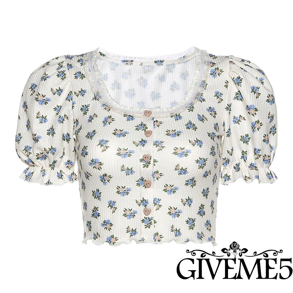 Áo croptop tay phồng in họa tiết hoa xinh xắn thời trang cho nữ | BigBuy360 - bigbuy360.vn