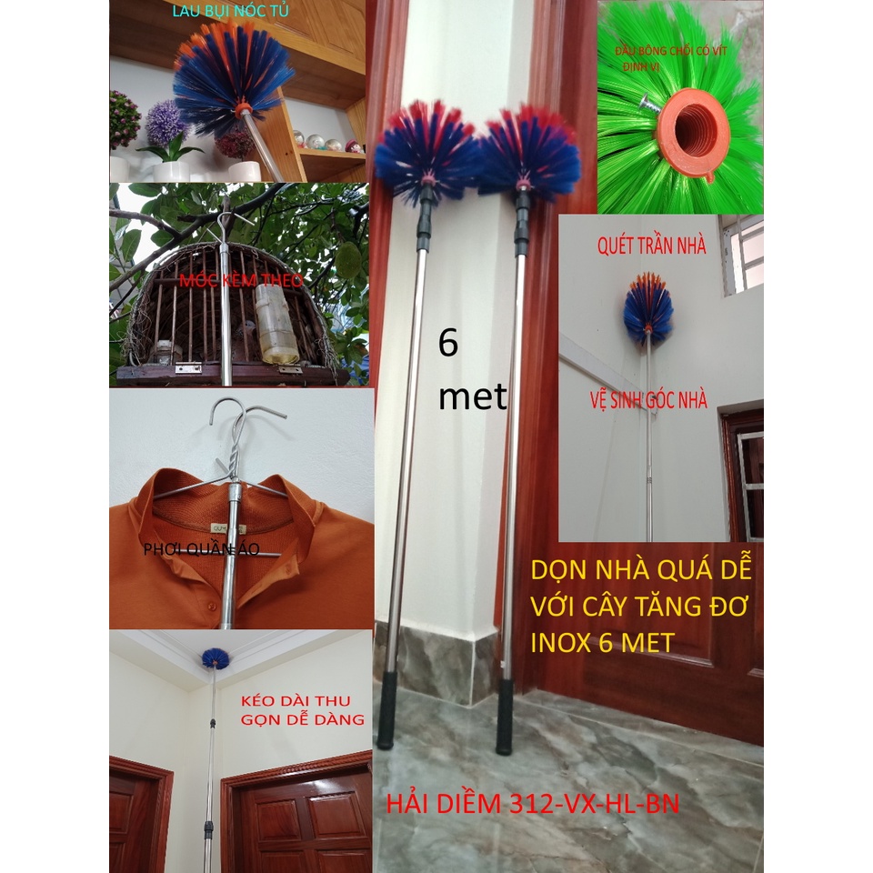 Chổi quét mạng nhện cây sào rút inox đa năng vệ sinh trần nhà đồ lau bụi trên cao, làm cán vợt cá sào treo chim