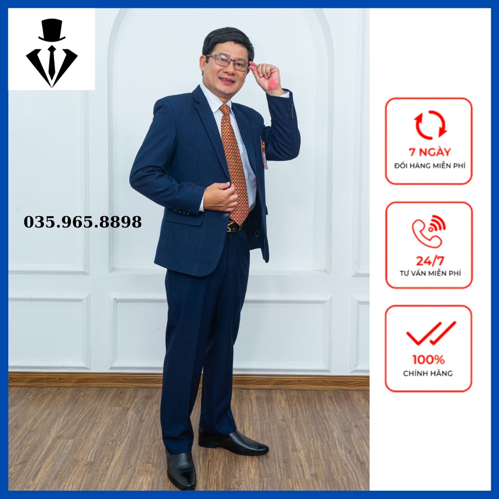 Bộ Vest Nam Trung Tuổi Hồng Ngọc .Vest Trung Tuổi dáng suông hai khuy ( Tặng Kèm Cà Vạt )
