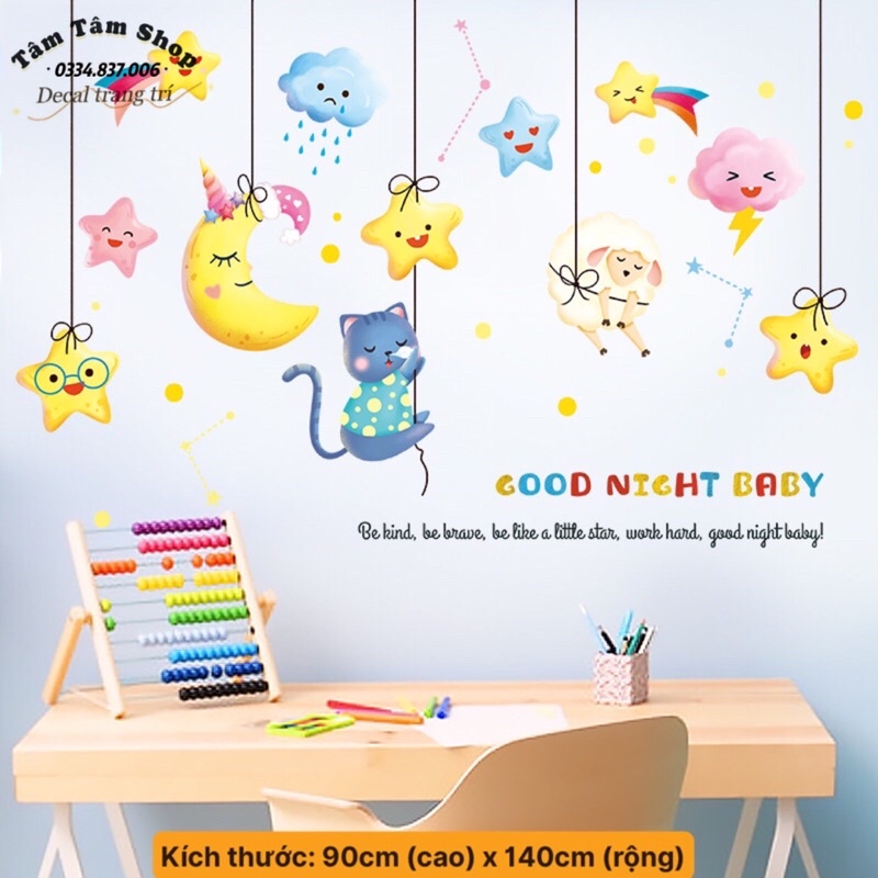 Tranh dán tường chúc bé ngủ ngon hình ngôi sao