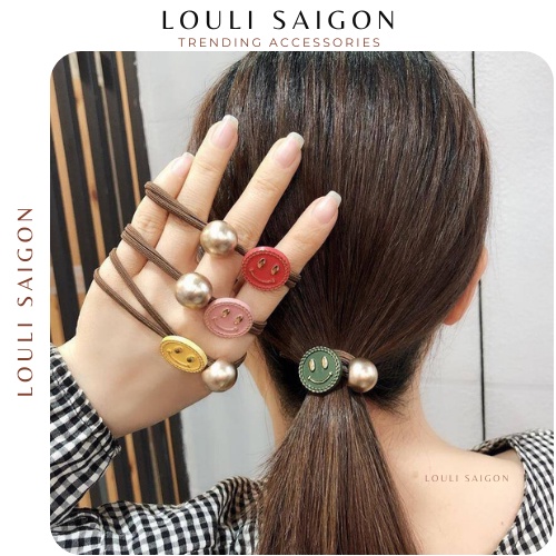 Dây buộc tóc thiết kế phối mặt cười xinh xắn, phong cách thời trang Hàn Quốc