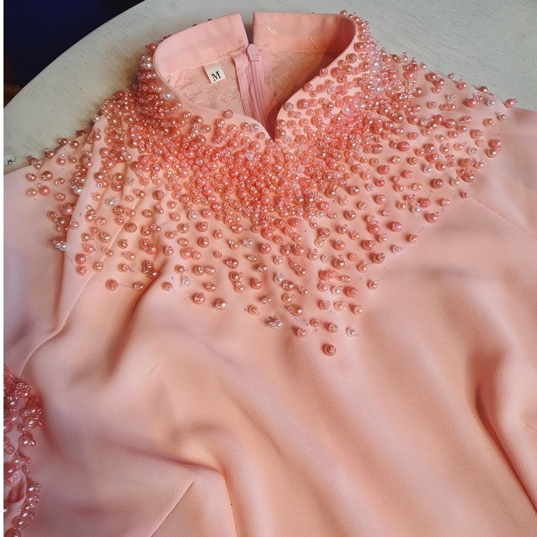 Áo dài Lụa chiphong 4 tà  hồng  Kết hạt  Áo Dài may sẵn cao cấp