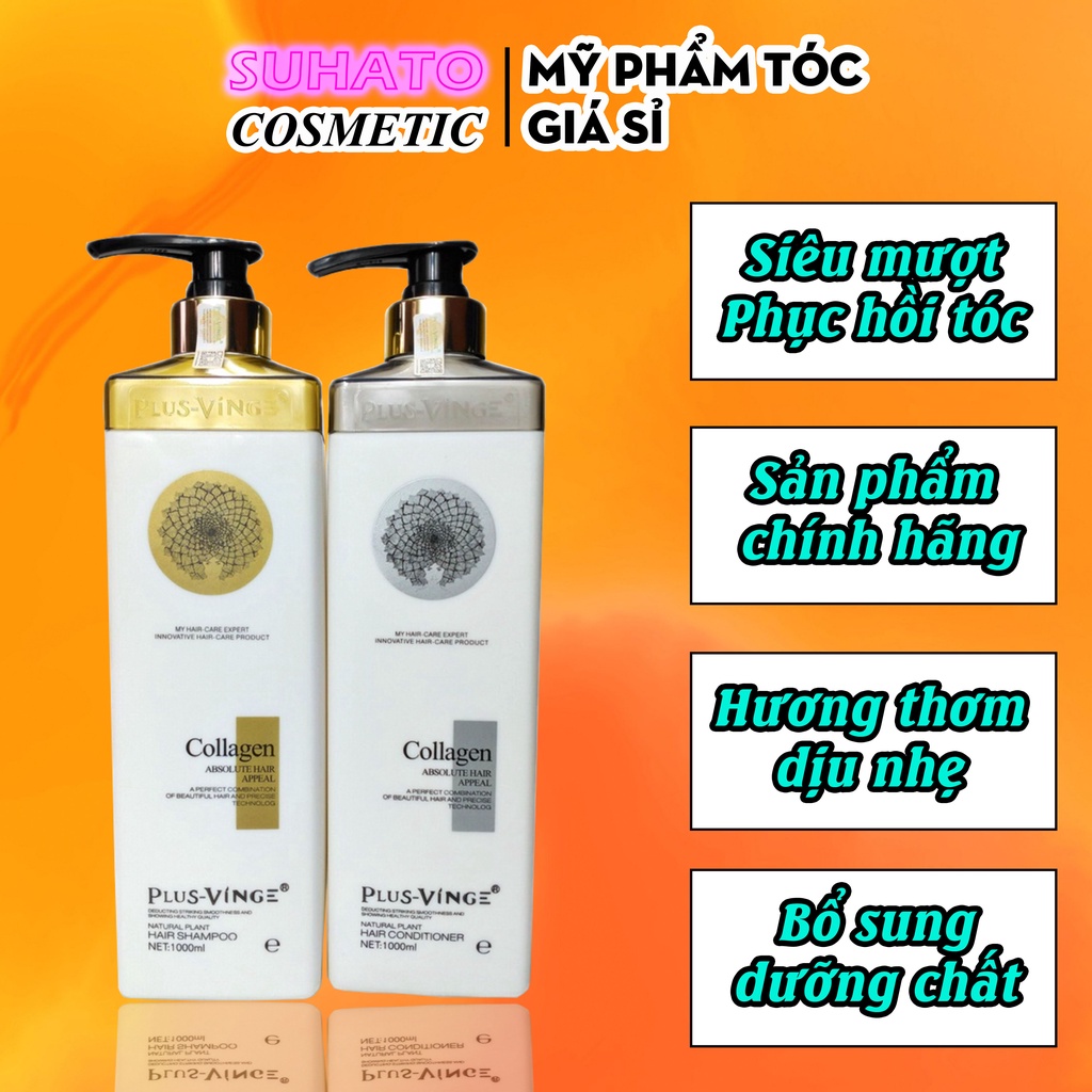 Cặp Dầu Gội Xả Collagen Vinge 1000ML | Giảm Rụng Tóc, Kích Mọc Tóc, Phục Hồi Tóc Hư Tổn chính Hãng CT52