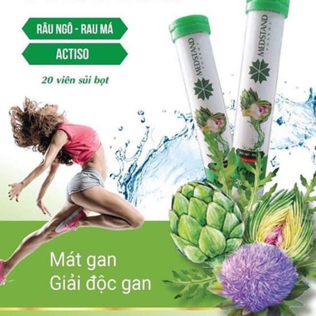 Viên sủi actiso râu ngô rau má mát gan giải độc, tub 20 viên